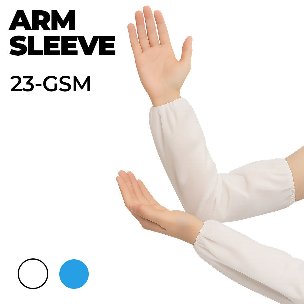 White arm sleeve with text 'ARM SLEEVE 23-GSM' on a white background