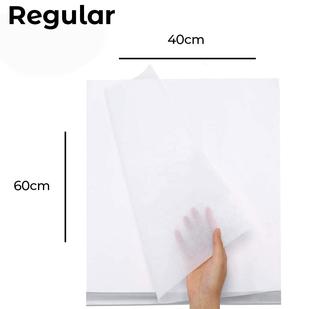 Hand holding a piece of butter paper with dimensions labeled as 40cm and 60cm.