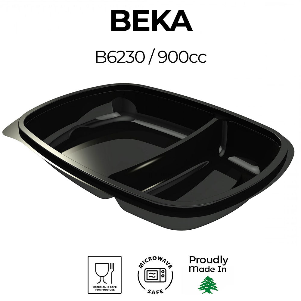 Black Beka container with 'Proudly Made In' label on a white background