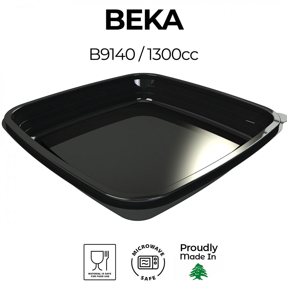 Black baking tray with Beka branding on a white background