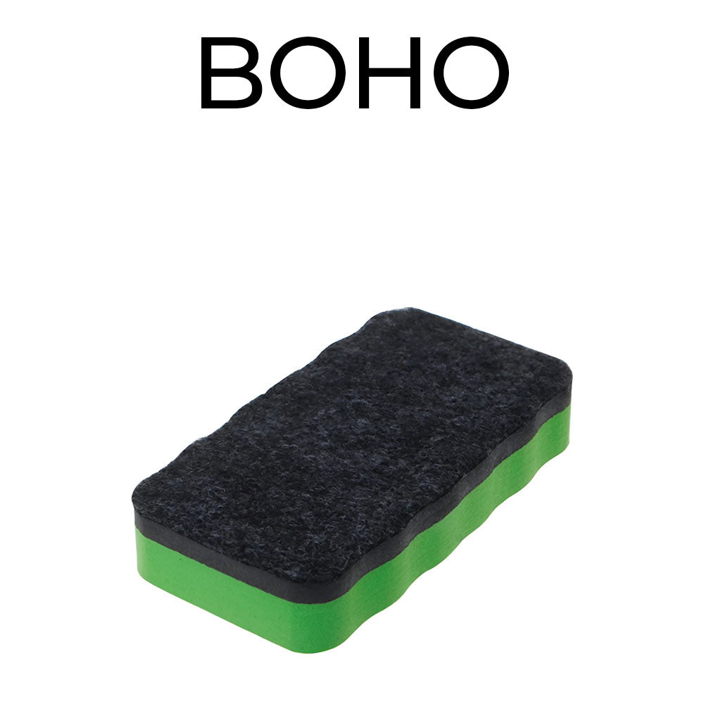 Black and green eraser with 'BOHO' text above on a white background