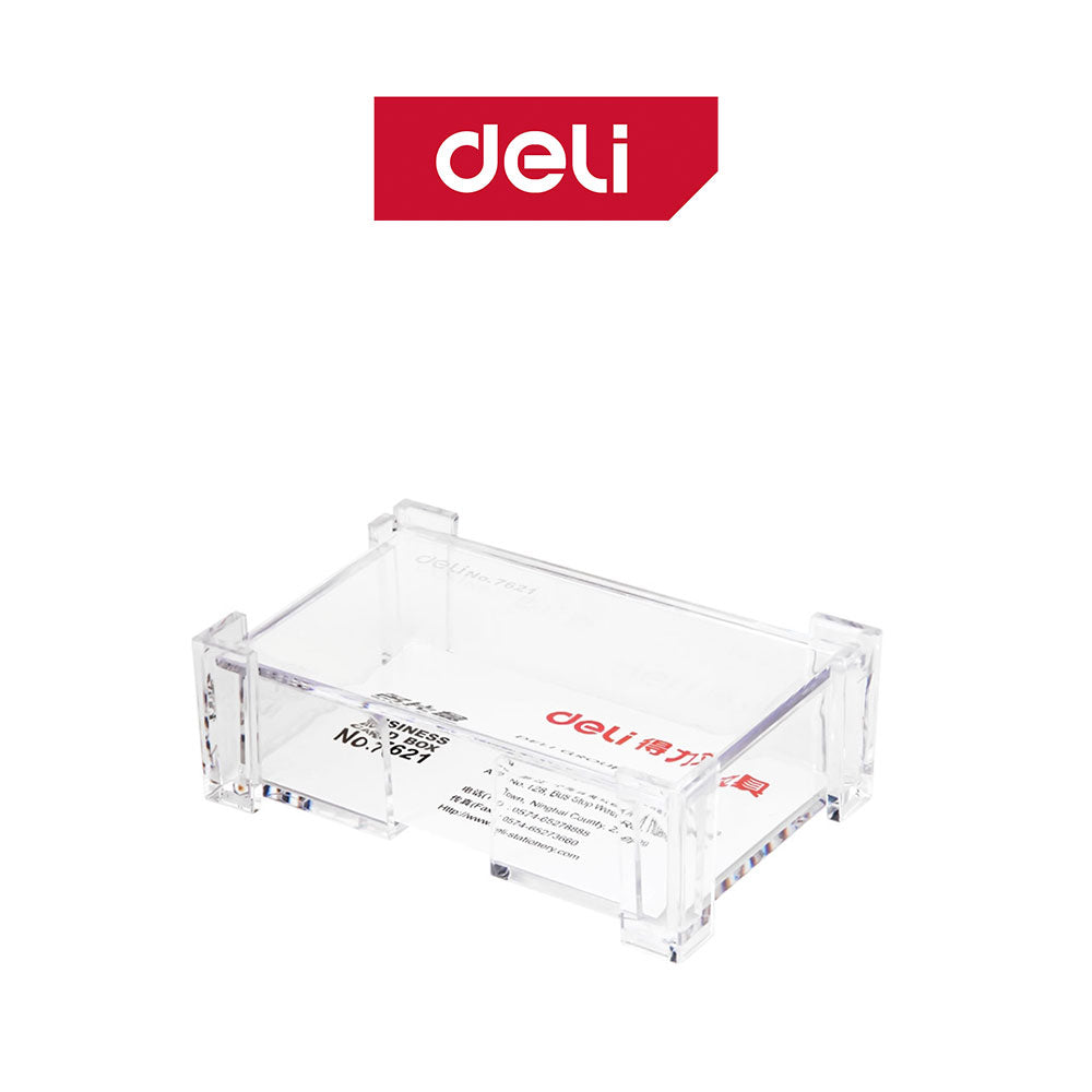 Clear card holder with Deli logo on a white background
