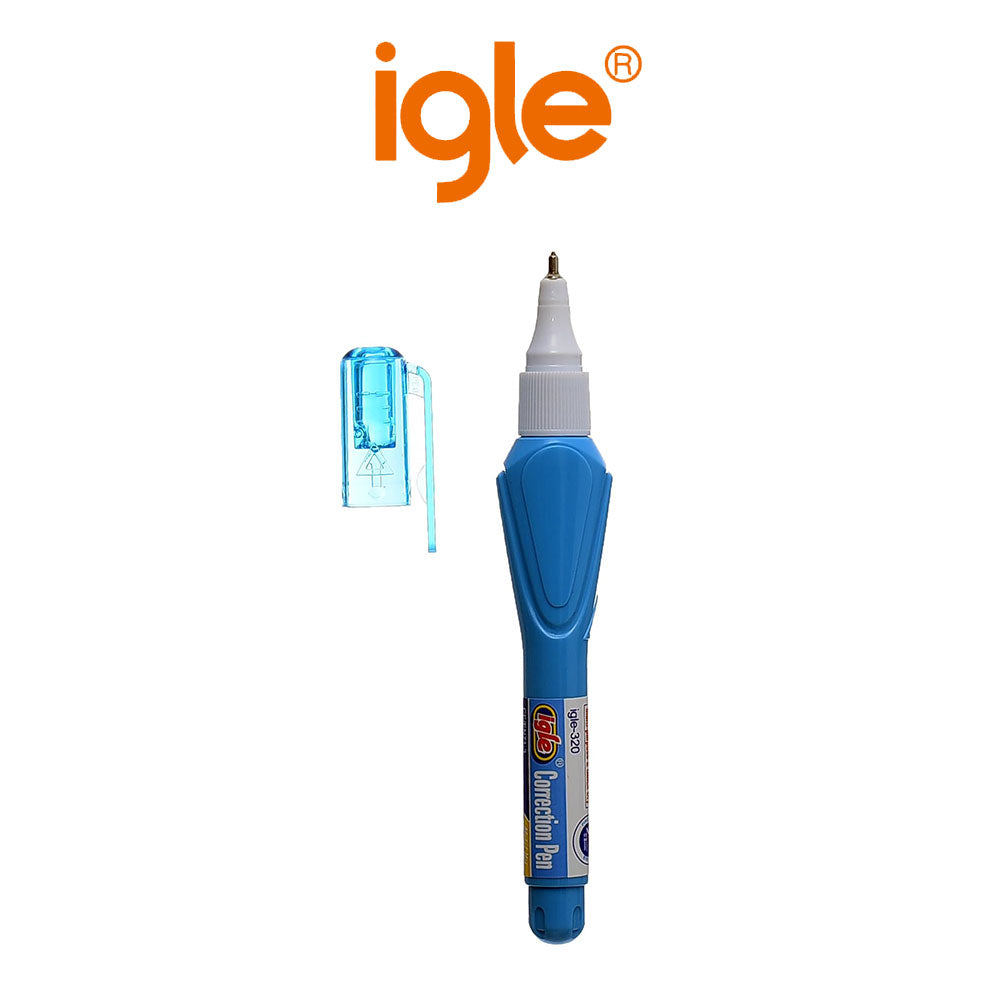 Blue correction pen on a white background, featuring the 'igle' brand.