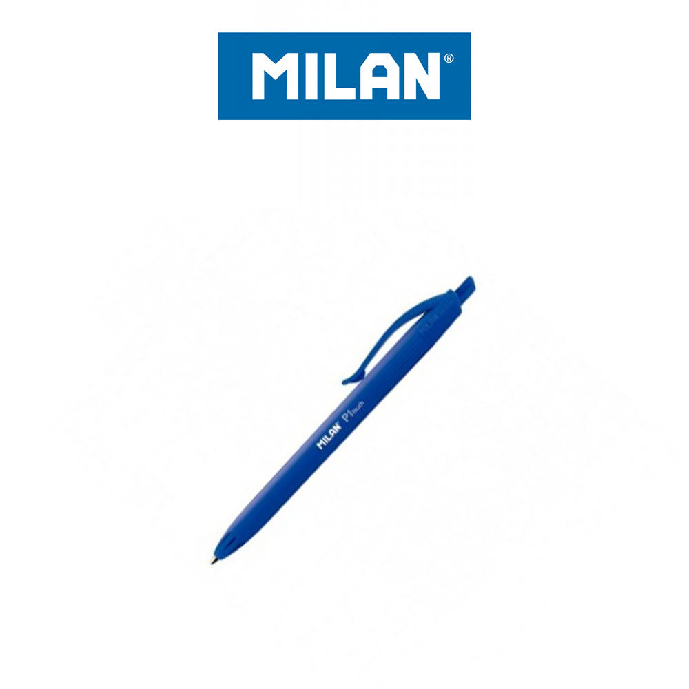 Blue pen with 'MILAN' branding on a white background
