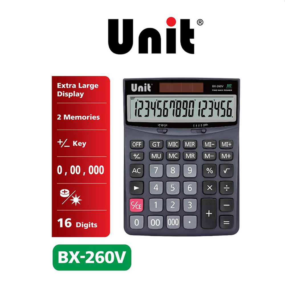 Unit calculator with features highlighted on a white background