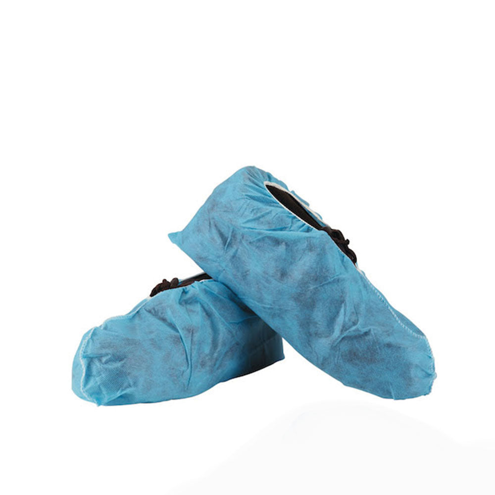 Blue shoe covers on a white background