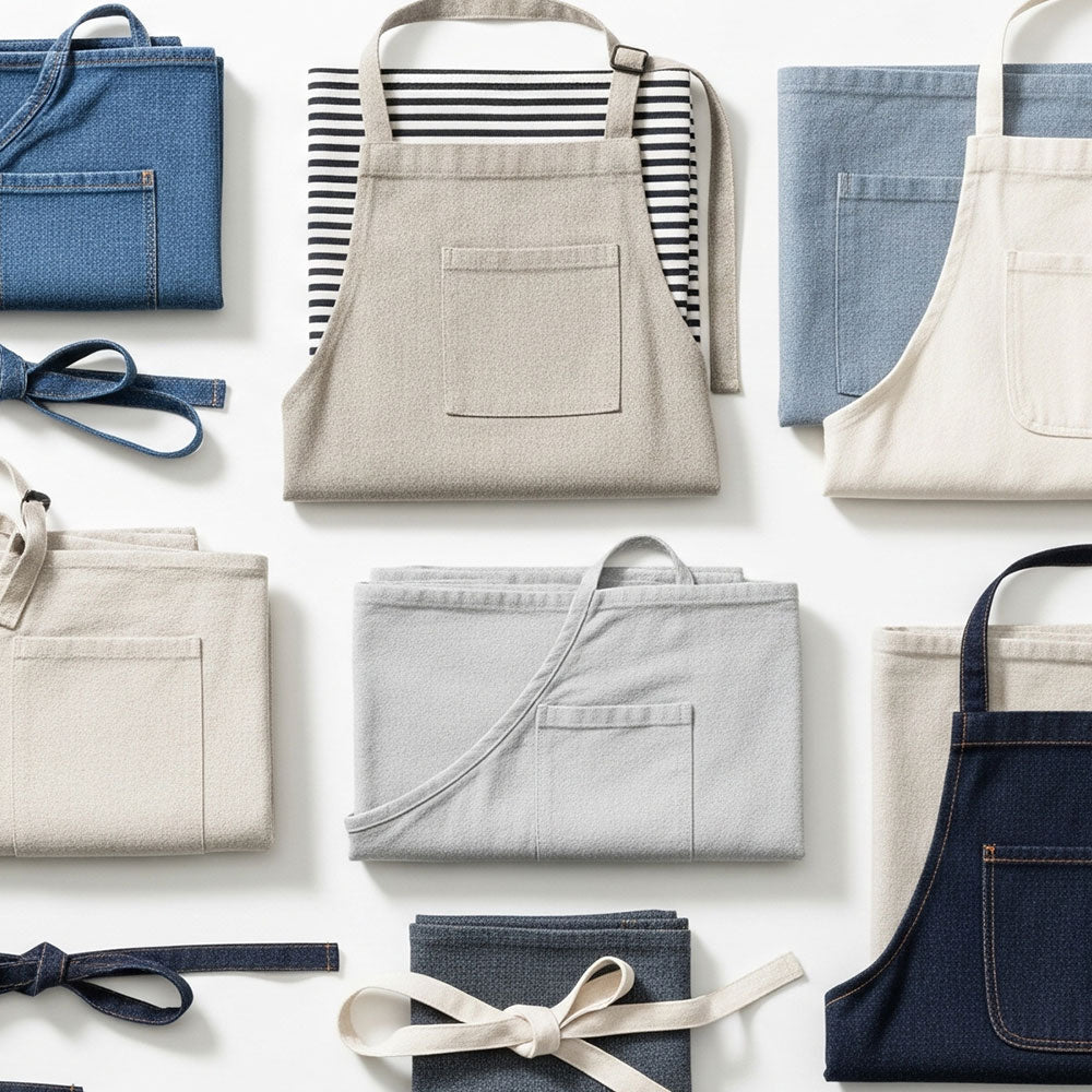 Collection of aprons on a white background