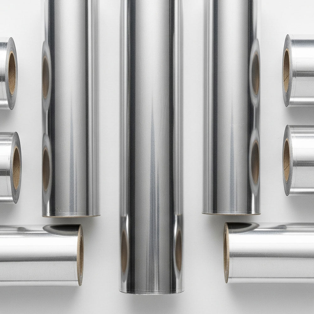 aluminum foil rolls on a white background