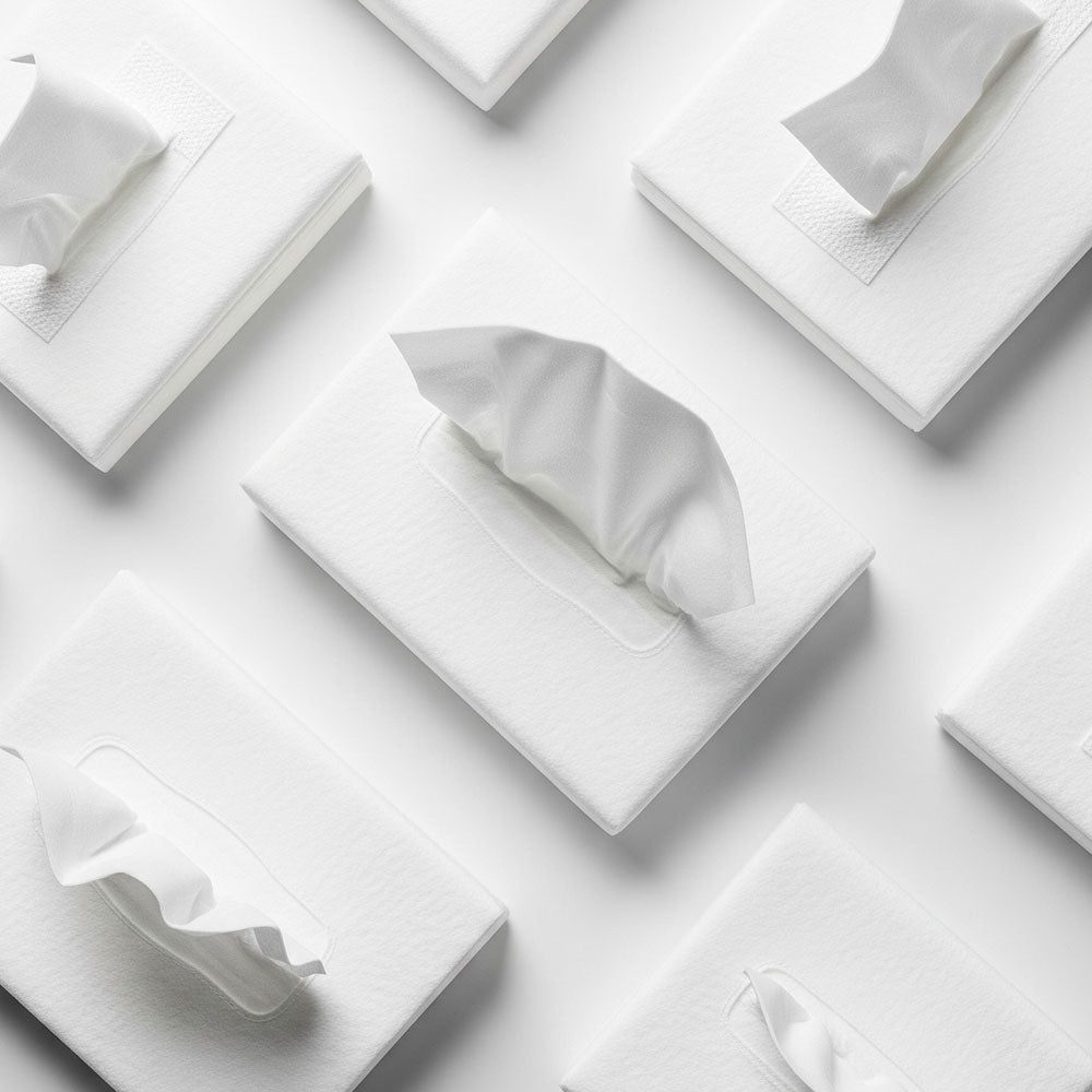 white facial tissues on white background