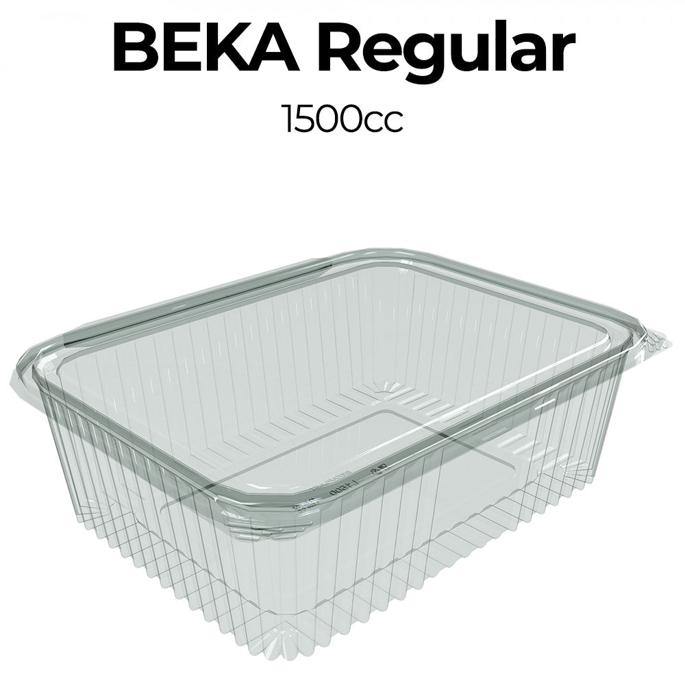 Clear plastic container with 'Beka Regular' text and '1500cc' on a white background