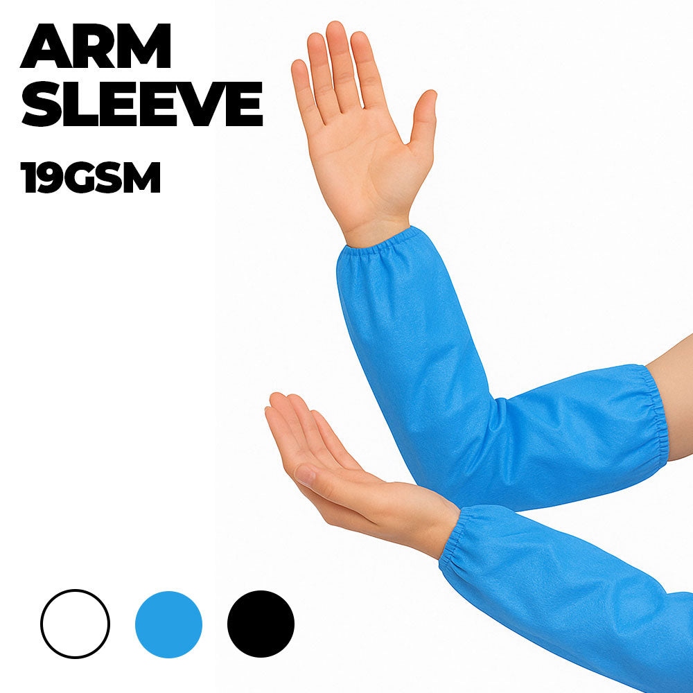 Blue arm sleeve with text 'ARM SLEEVE 19GSM' on a white background