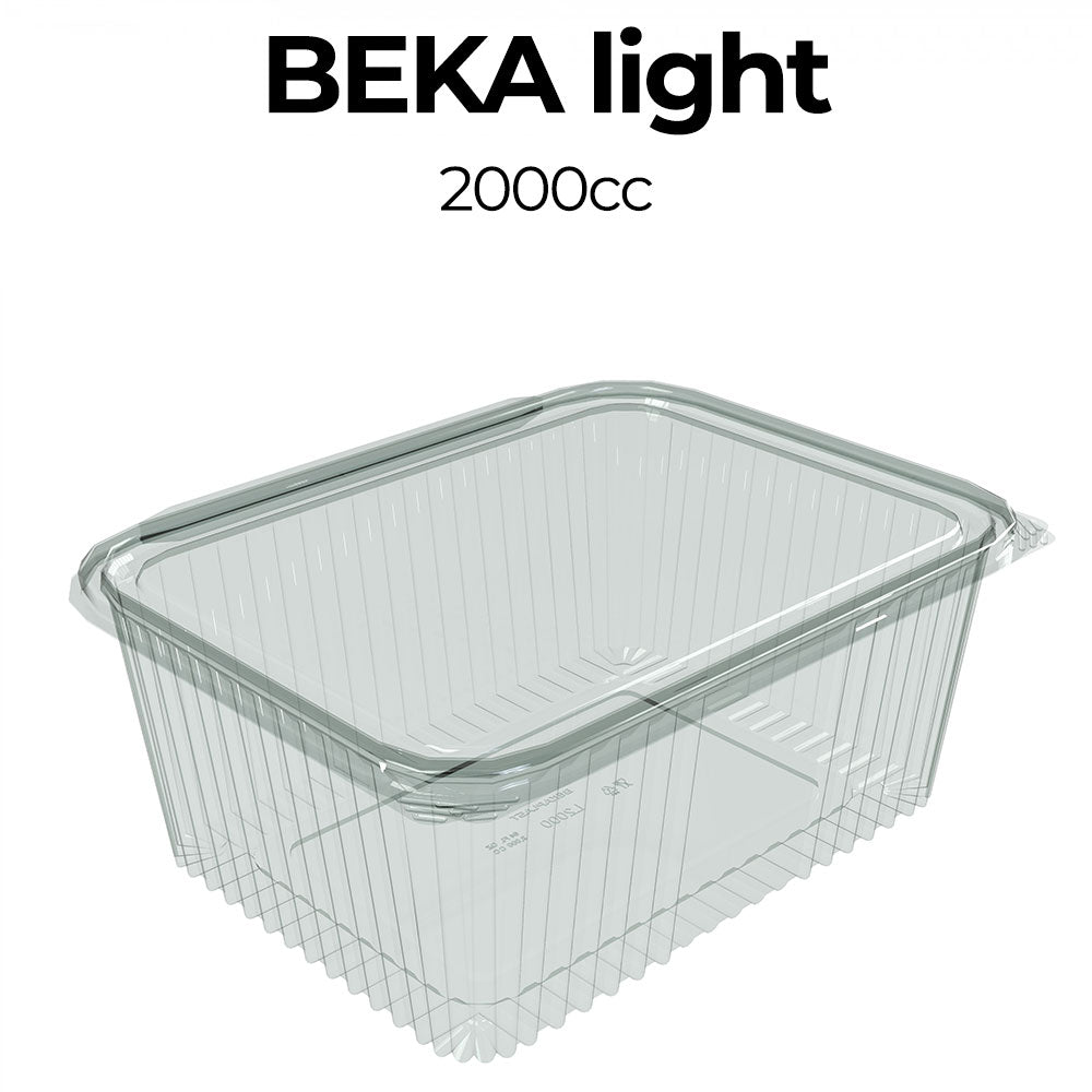 Clear plastic container with 'Beka light' branding and capacity label on a white background