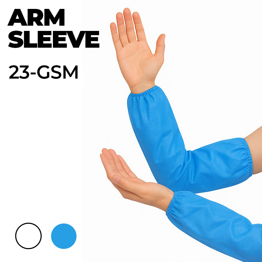 Blue arm sleeve with text 'ARM SLEEVE 23-GSM' on a white background