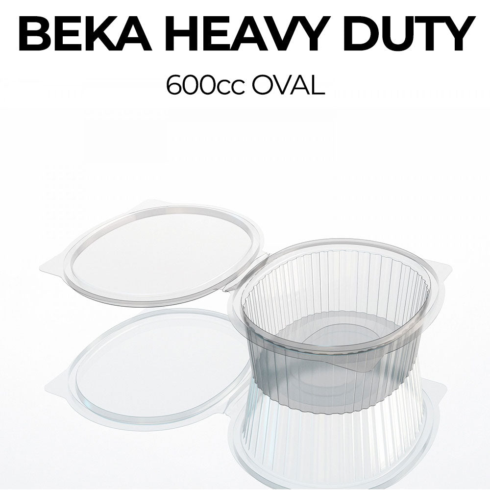Beka heavy-duty oval containers with lids on a white background