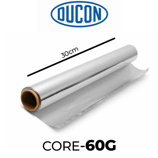aluminum Roll of Ducon core-60g material with measurement label on a white background