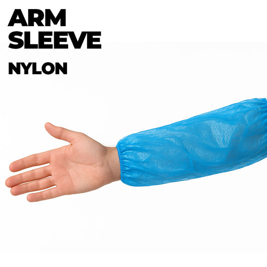 Blue nylon arm sleeve on a white background with text 'ARM SLEEVE NYLON'.