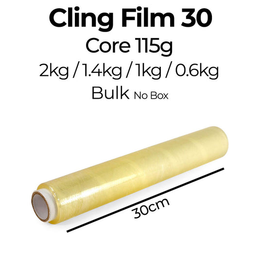 Roll of cling film with specifications on a white background