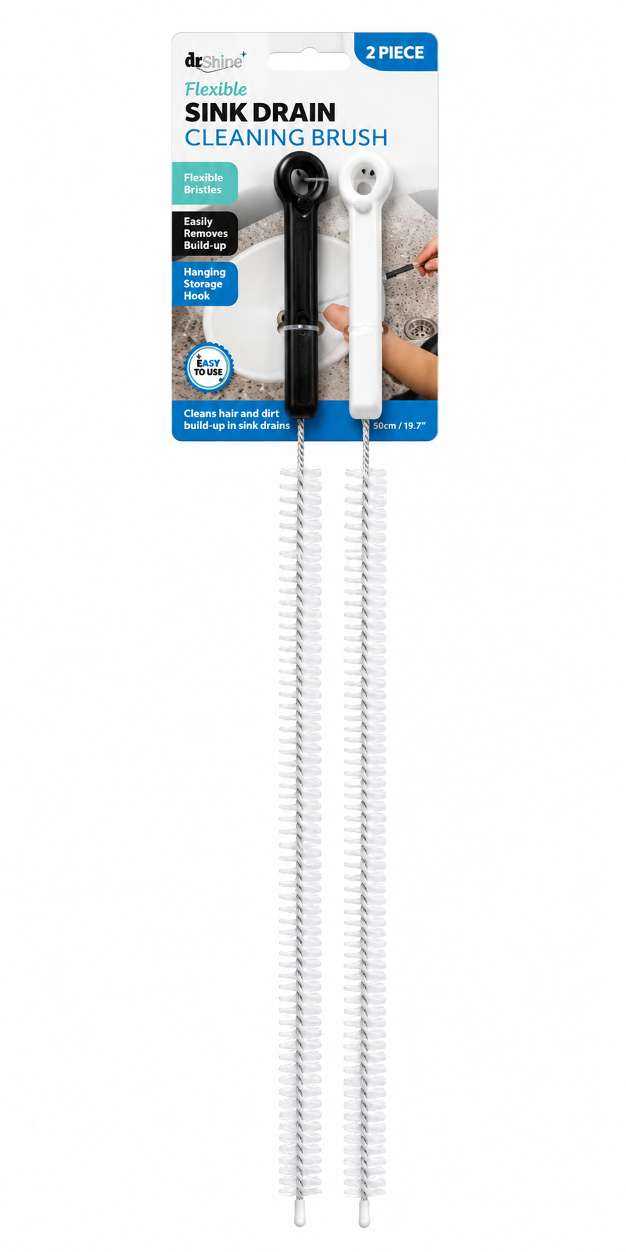 Drain Cleaning Brush 50CM 2Pack Assorted Sizes