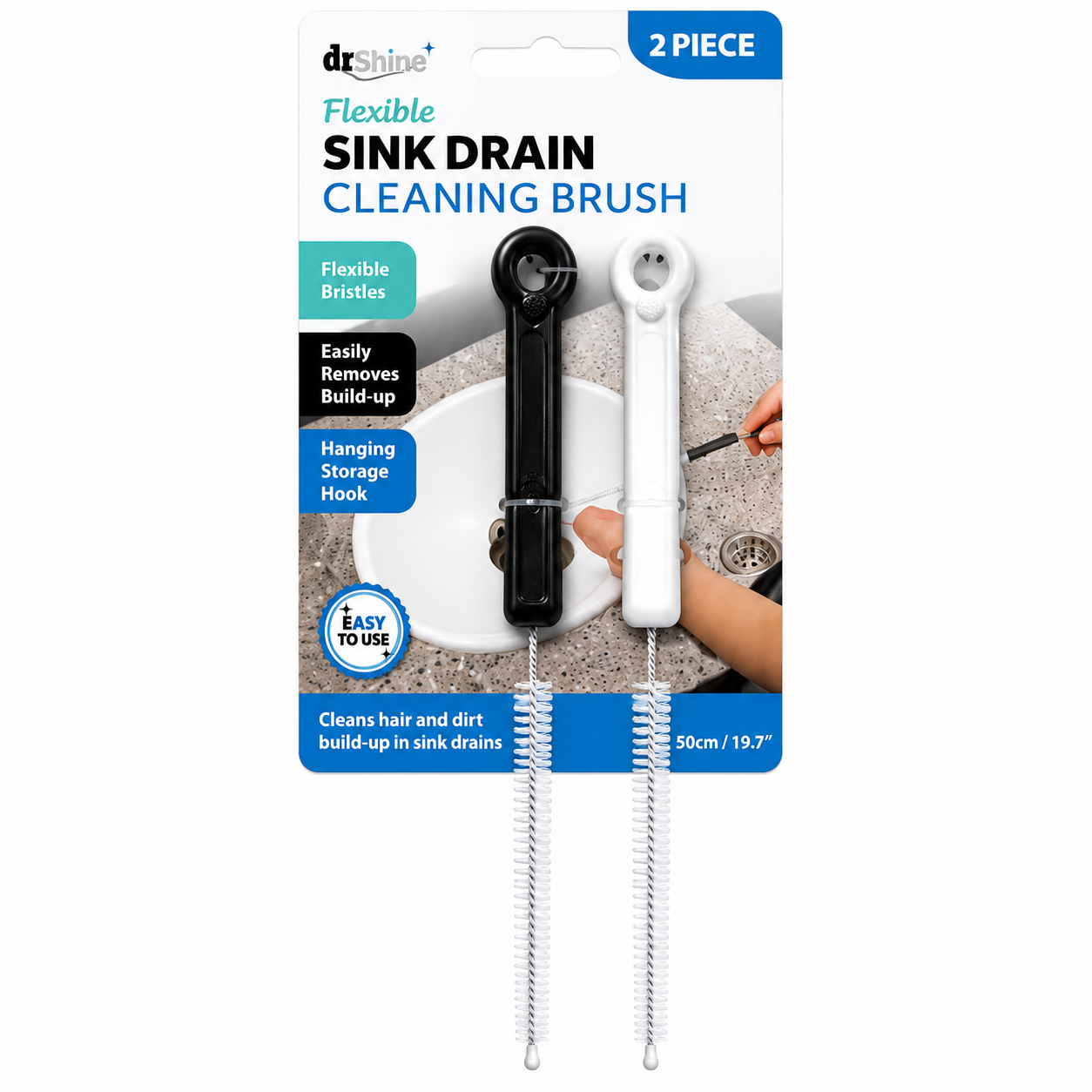 Drain Cleaning Brush 50CM 2Pack Assorted Sizes