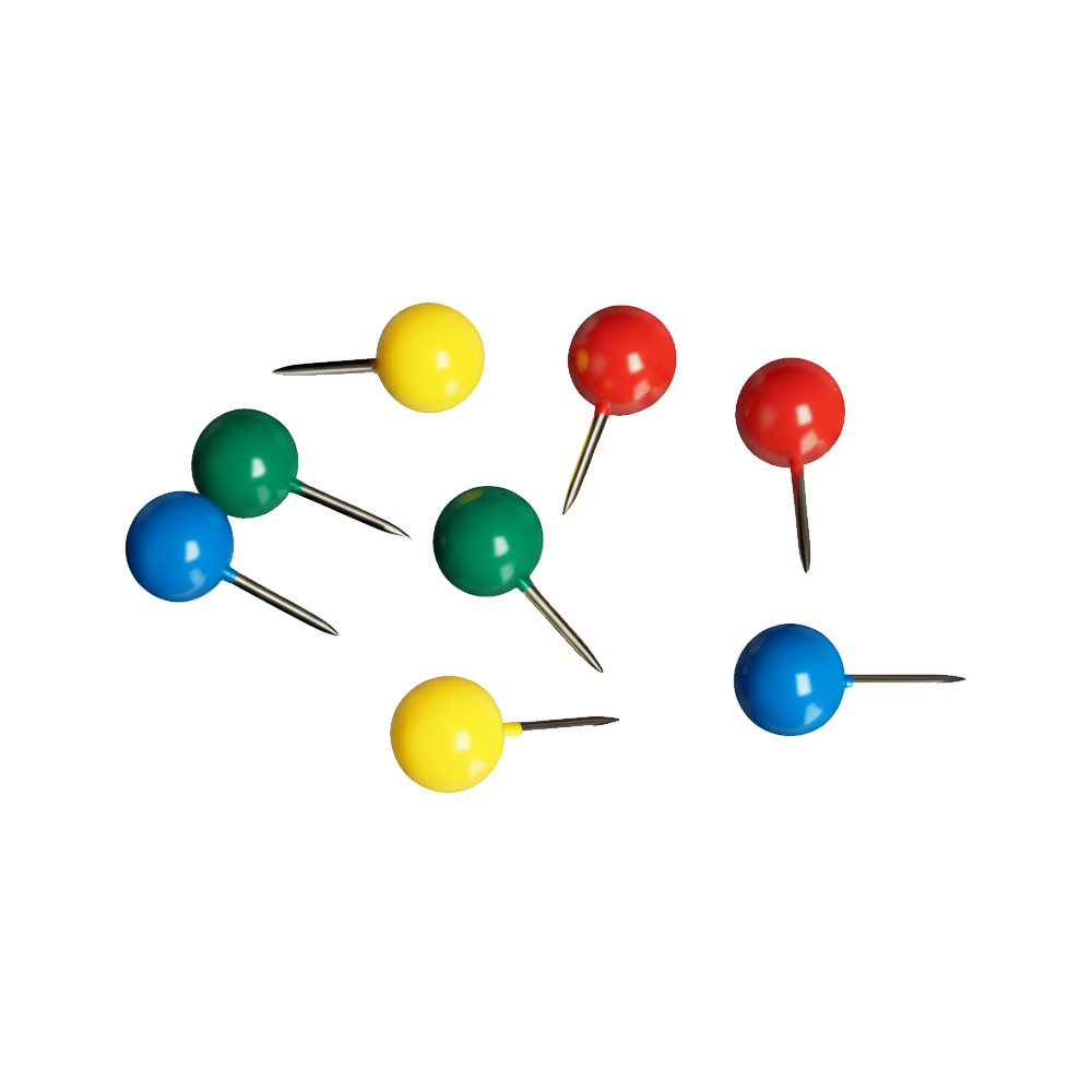 Set of colorful push pins on a white background