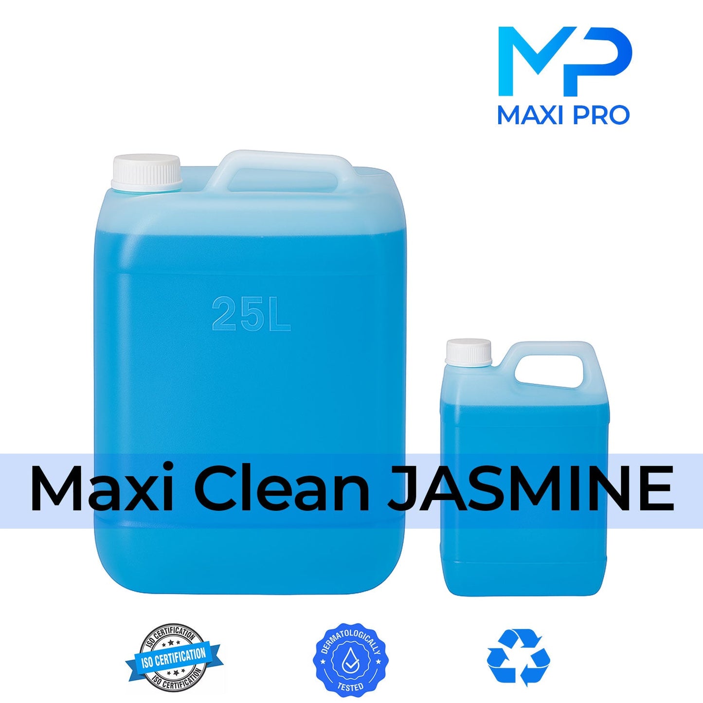 maxi clean All purpose cleaner 25l and 4l gallons on a white background