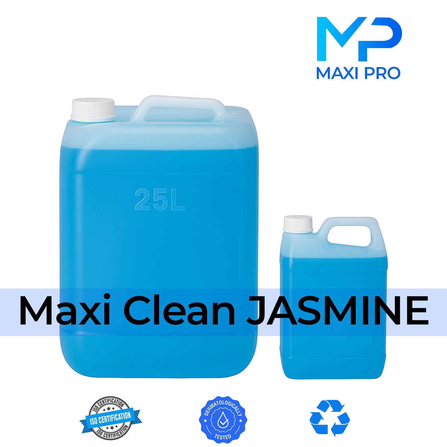 maxi clean All purpose cleaner 25l and 4l gallons on a white background
