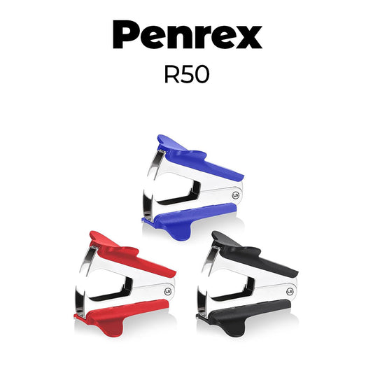 Penrex R50 staples removers in red, blue, and black on a white background