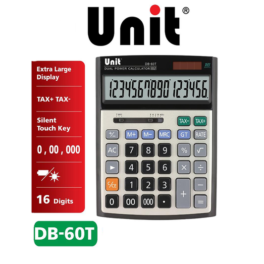 Unit calculator DB-60T with features listed on a white background