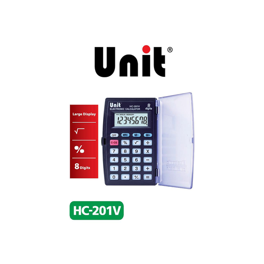 Unit calculator HC-201V with large display and features on a white background