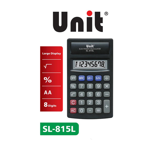 Unit calculator with large display and key features on a white background