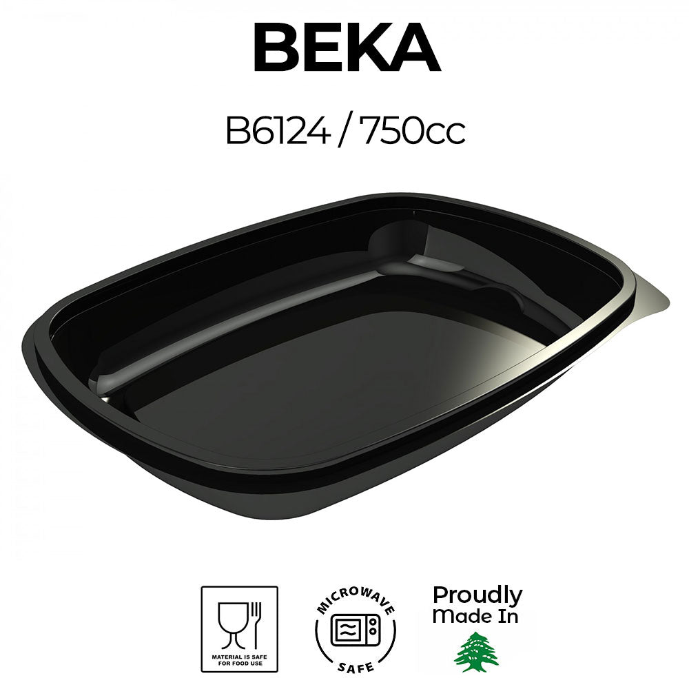 Black Beka baking dish with product number B6124/750cc on a white background