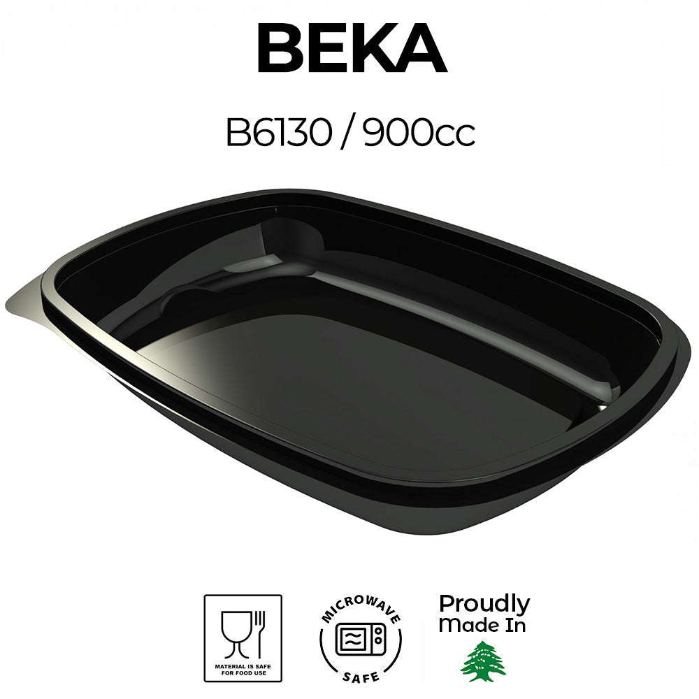 Black Beka baking dish with product number B6130/900cc on a white background