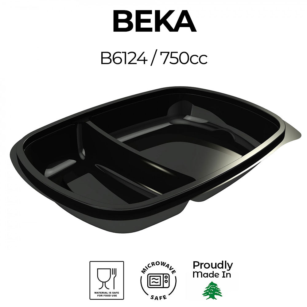 Black plastic tray with compartments on a white background, featuring the Beka brand.