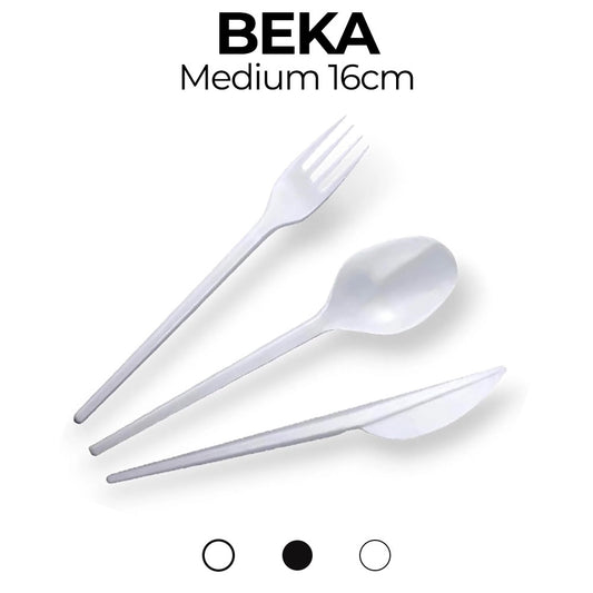 White cutlery set with 'Beka' branding on a white background
