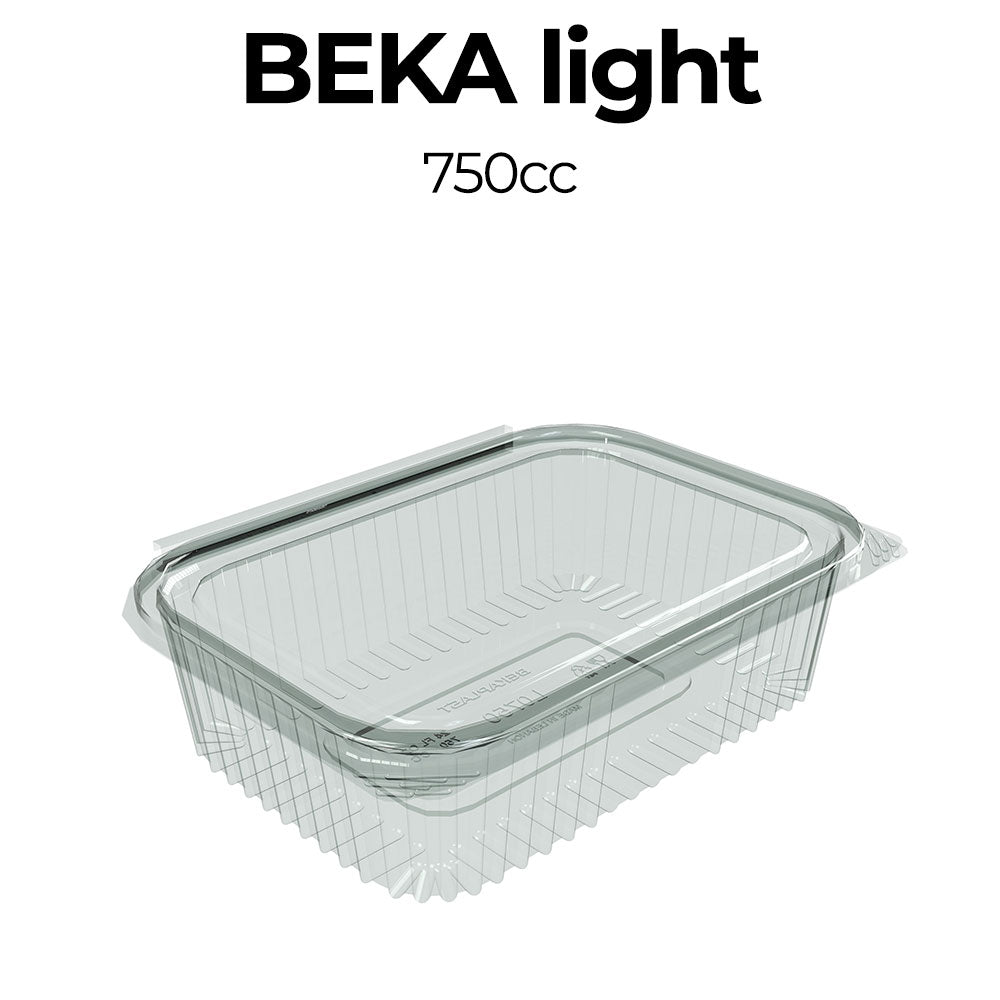 Clear plastic container with lid labeled 'Beka light' and '750cc' on a white background