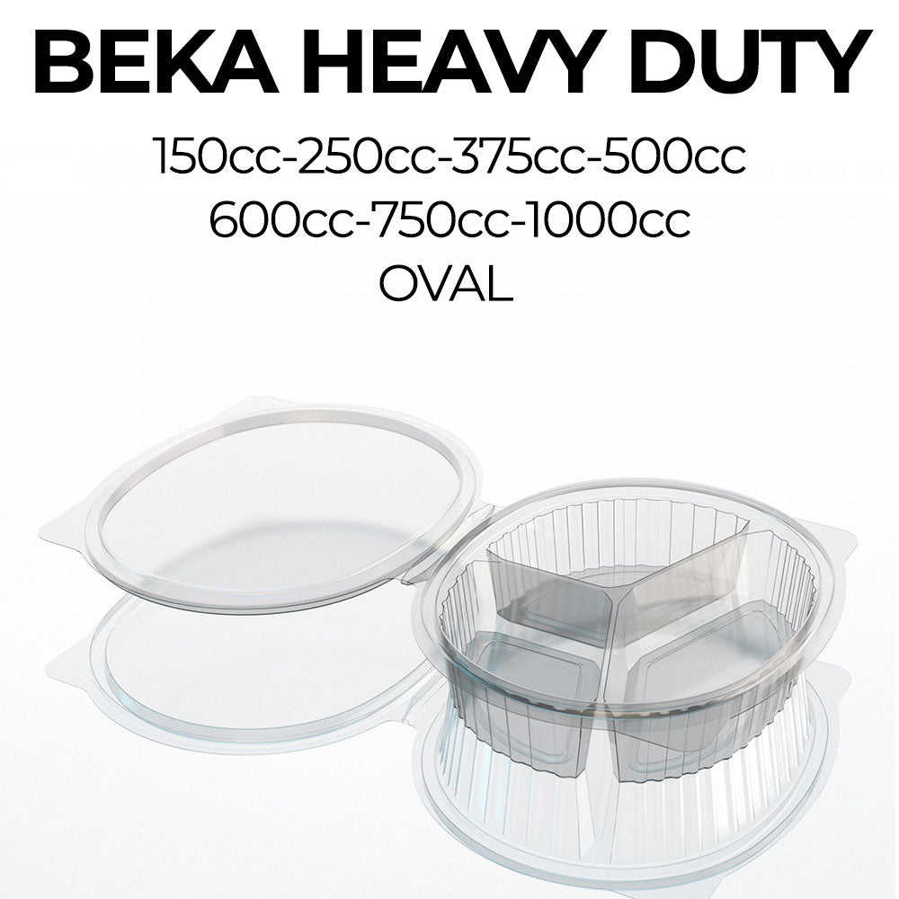 Beka heavy-duty oval container with measurement details on a white background