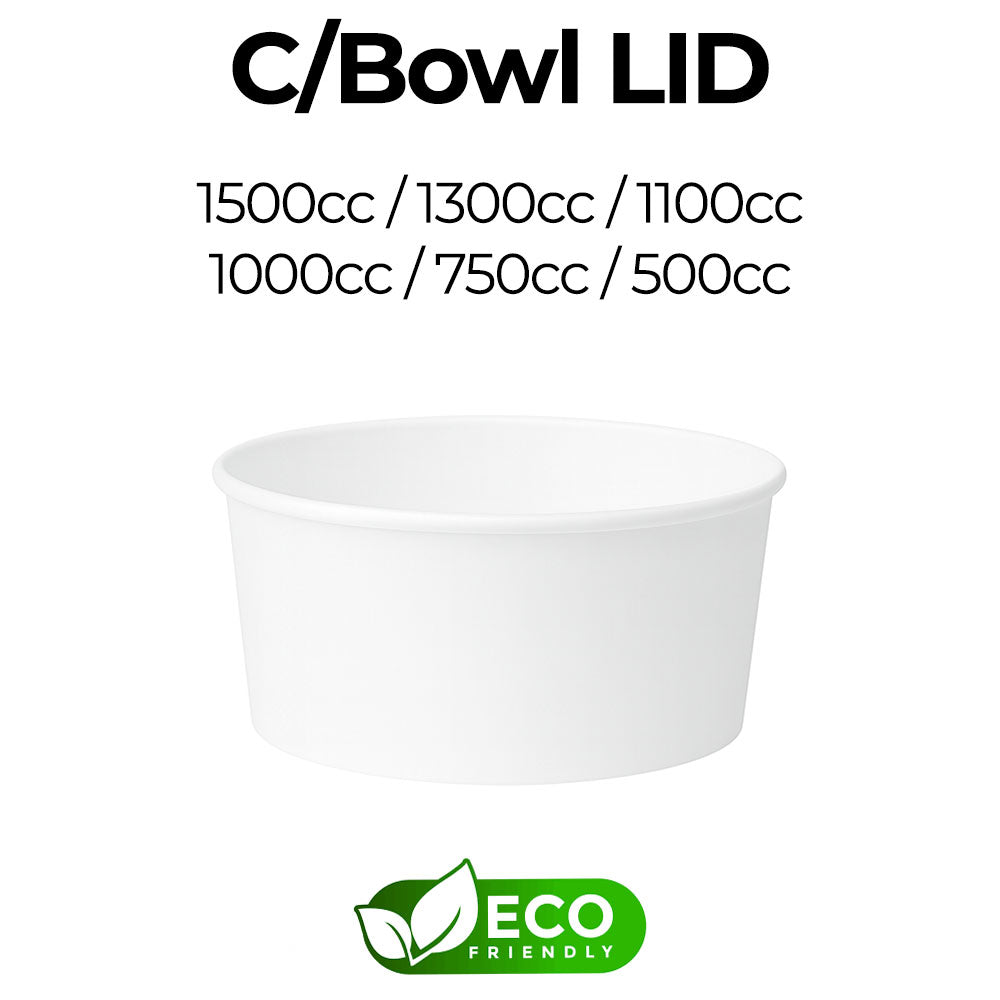 White foam cup with 'C/Bowl LID' and volume options on a white background, featuring an eco-friendly label.