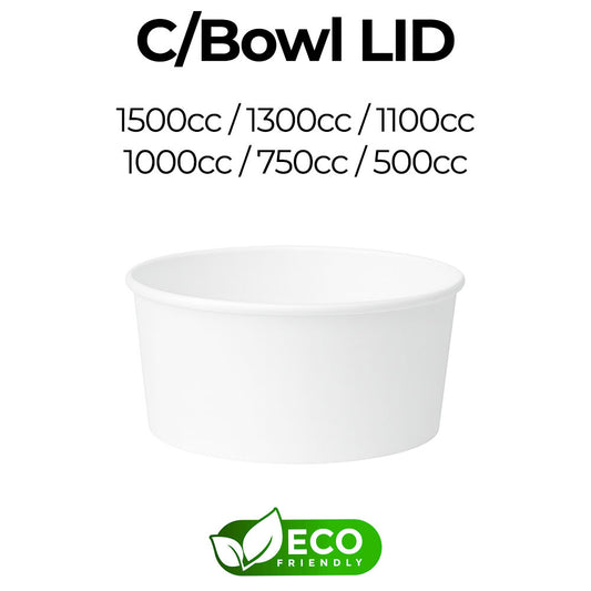 White foam cup with 'C/Bowl LID' and volume options on a white background, featuring an eco-friendly label.