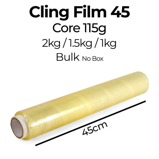 Roll of cling film with specifications on a white background