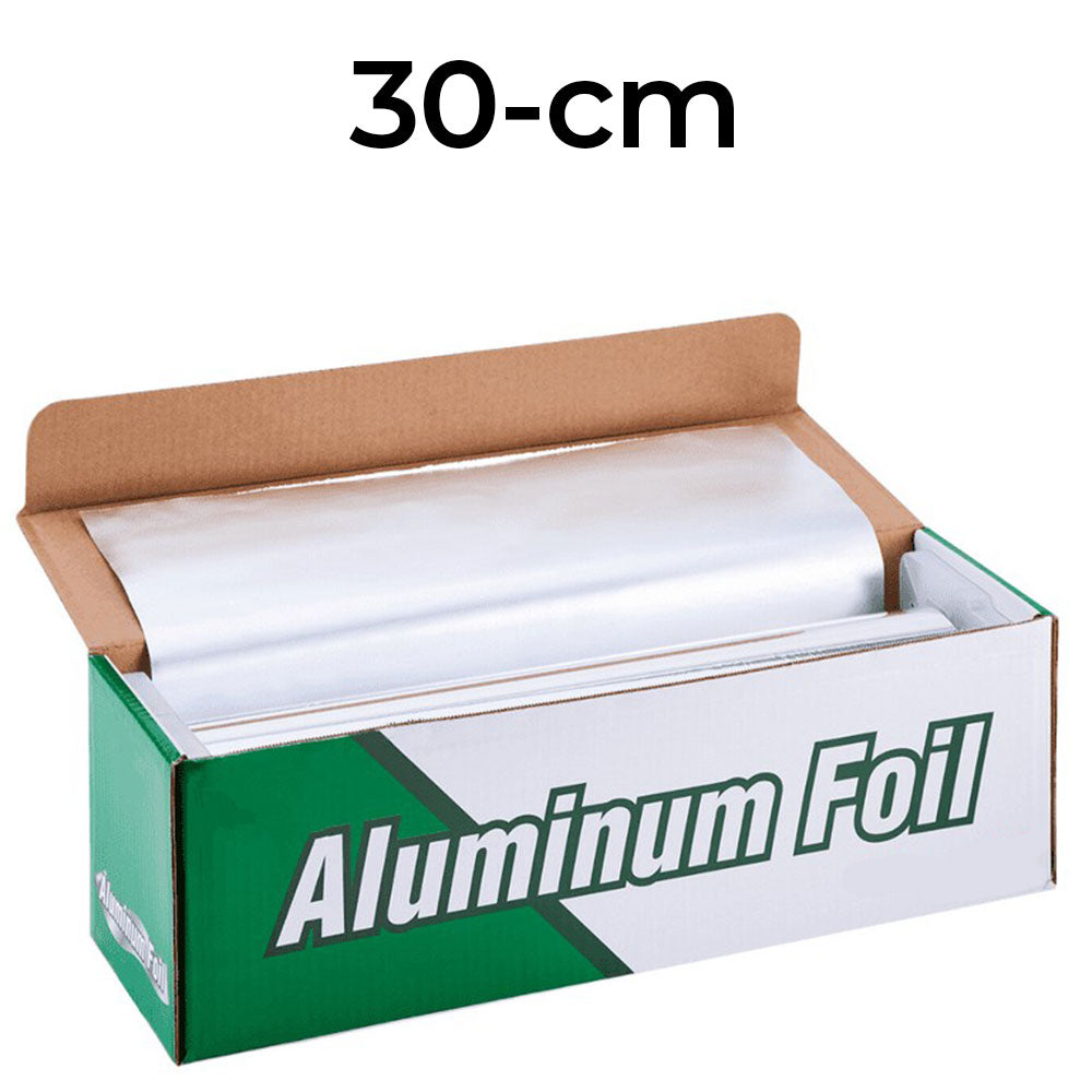 Box of aluminum foil with a roll inside, labeled '30-cm'.