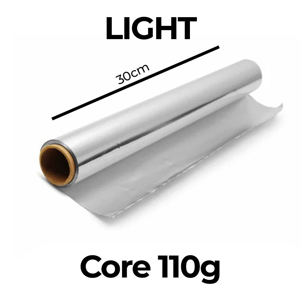 Roll of light material with a core size of 110g and width of 30cm on a white background.