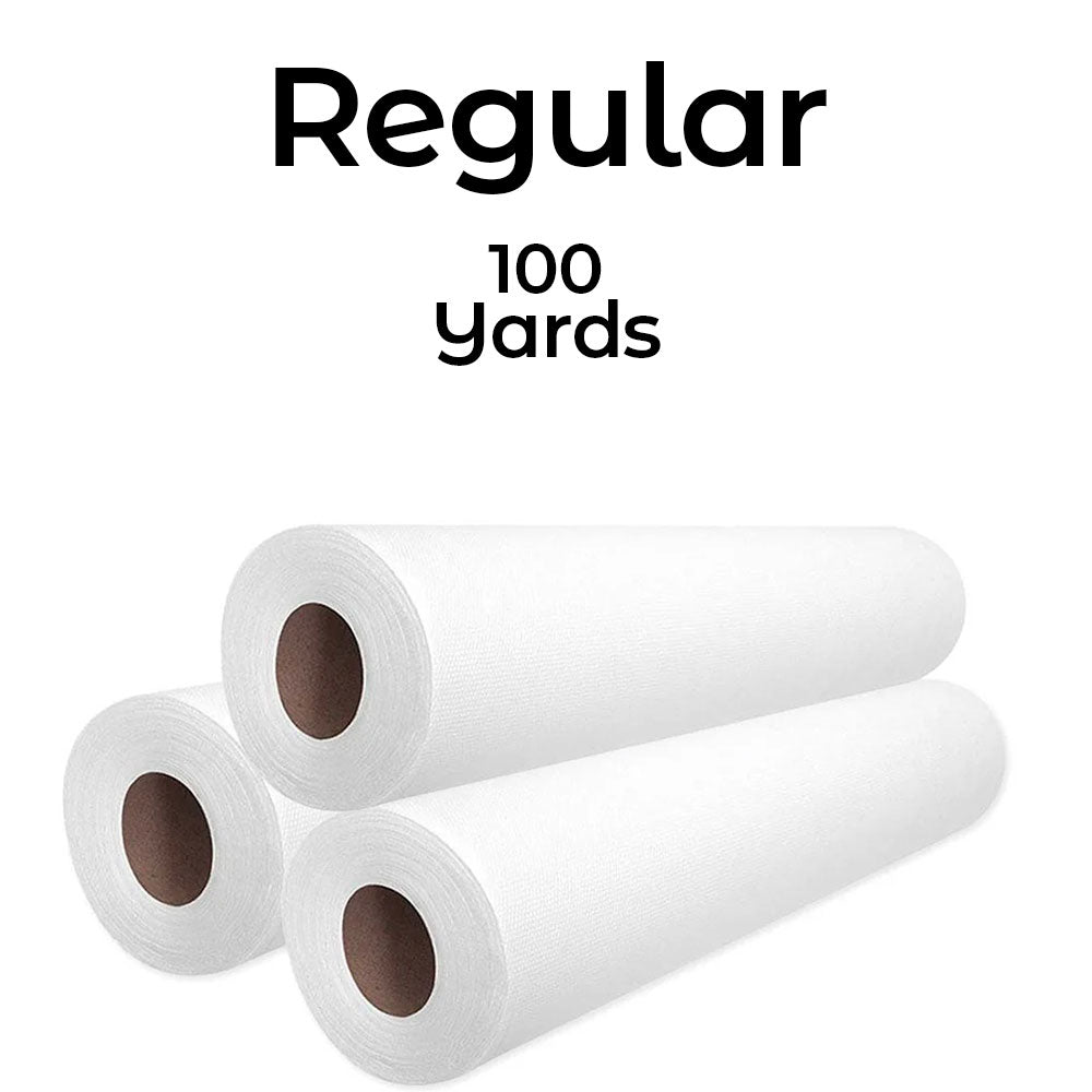Three rolls of paper with 'Regular 100 yards' text on a white background