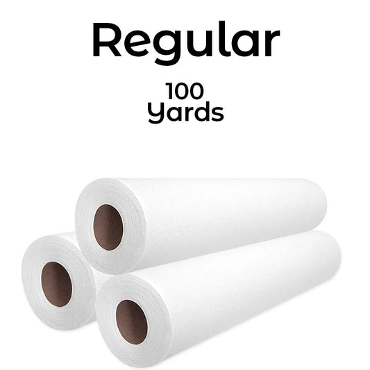 Three rolls of paper with 'Regular 100 yards' text on a white background