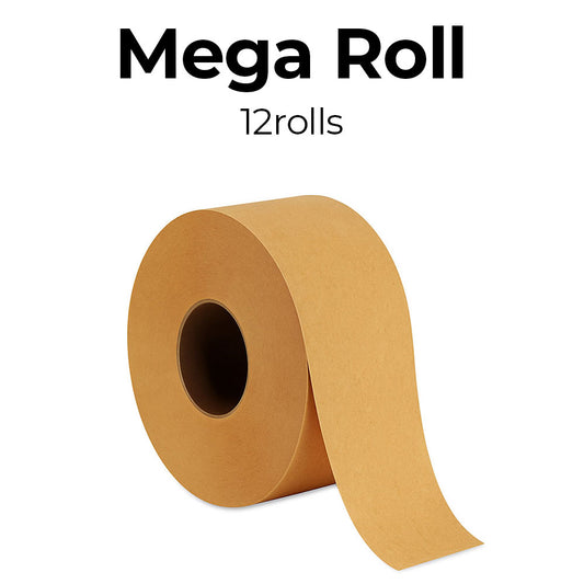 toilet tissue roll labeled 'Mega Roll' with '12 rolls' text on a white background