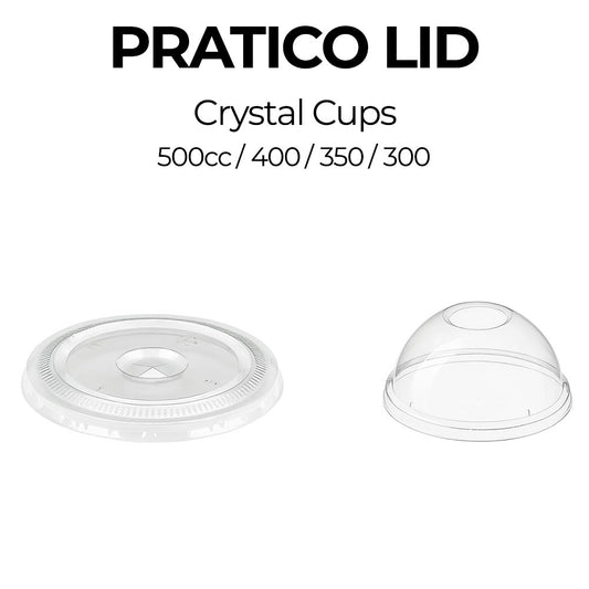 Crystal cups with Pratico lid on a white background